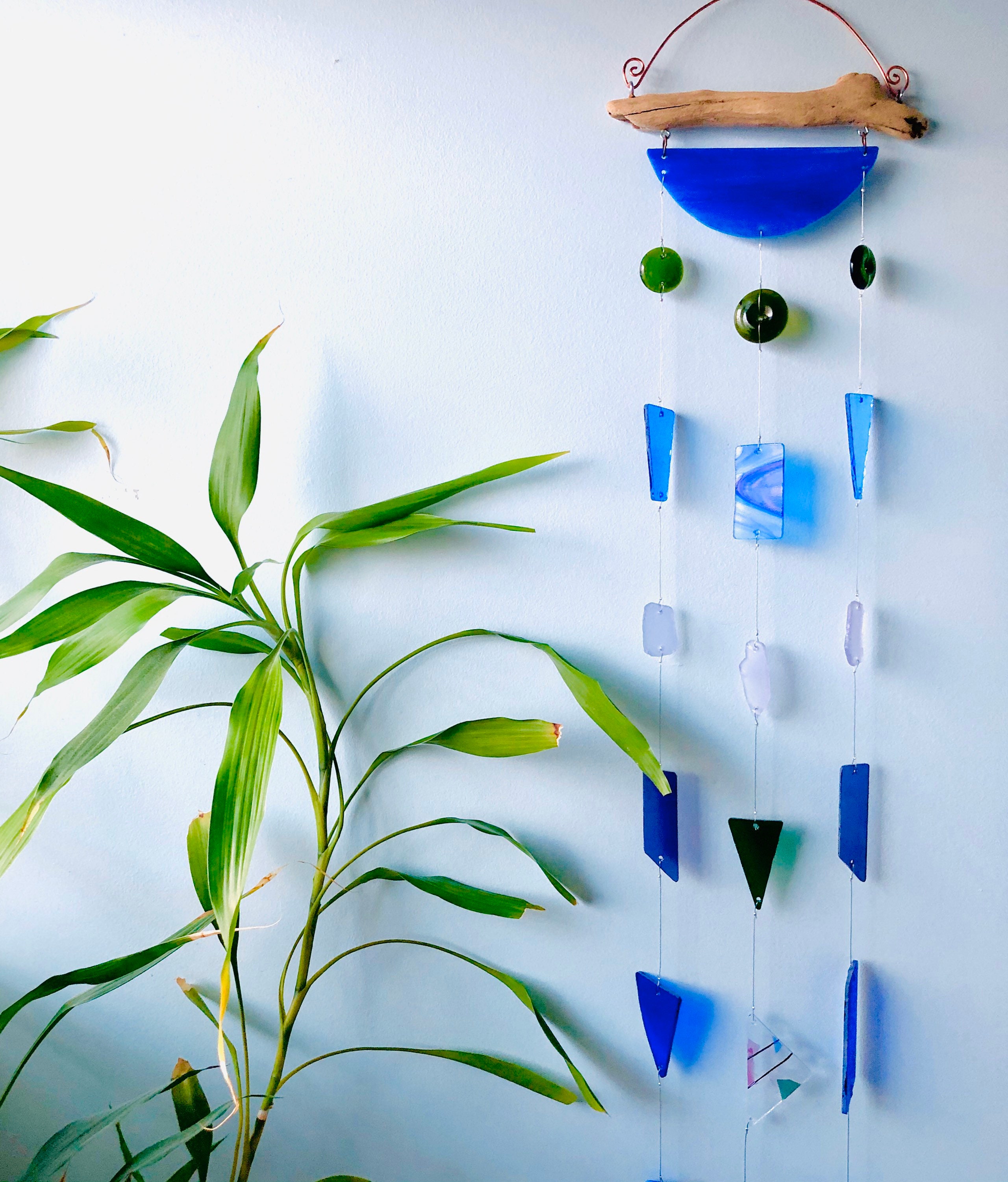 Cobalt Blue Glass Wind Chime//garden and Patio Decor//sea Glass Chime