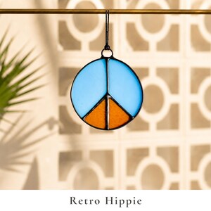 Stained Glass Peace Sign for Camper Window | Retro RV Decor | Handmade Peace Sign Suncatcher | Vintage Trailer Gift | Boho Window Hanging Retro Hippie