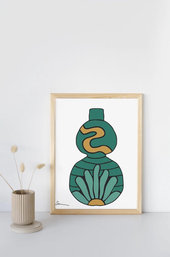 Boho Style Teal Vase Print