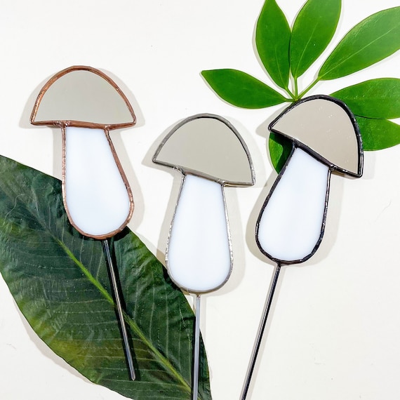 Mirror Mushroom Plant Stake or Sun Catcher