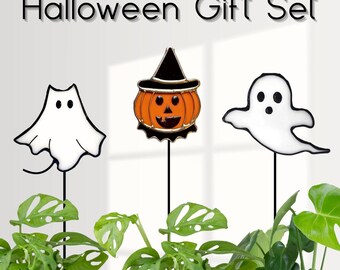 Glas-Halloween-Pflanzeneinsätze: Geist, Kürbis, Jack O Lantern-Geschenkset
