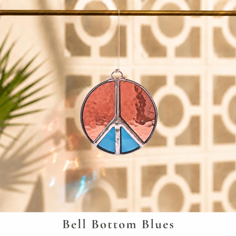 Stained Glass Peace Sign for Camper Window | Retro RV Decor | Handmade Peace Sign Suncatcher | Vintage Trailer Gift | Boho Window Hanging image 6
