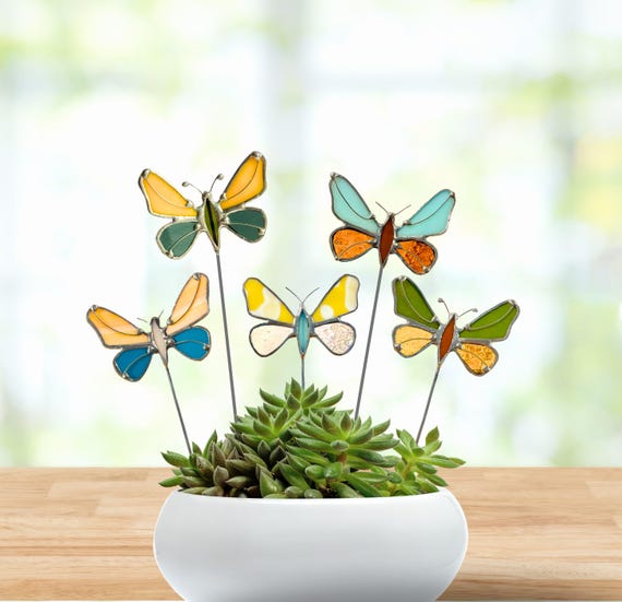 Glass Butterfly Plant Stake