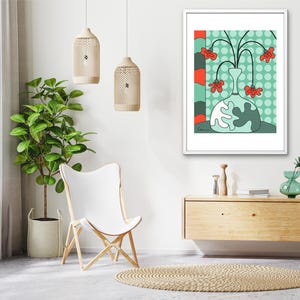 Impresión de un jarrón de amapolas rojas: lámina artística para decoración del hogar