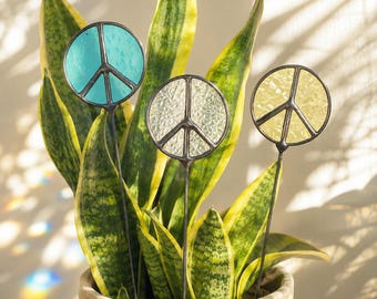 Handgemachter Glasputz-Peace-Zeichen Pflanzenstecker - Garten oder Pflanzengeschenk