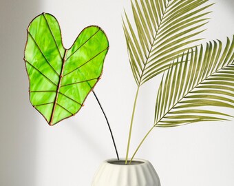 Stained Glass Elephant Ear Leaf: Handmade Green Glass Bouquet Stem