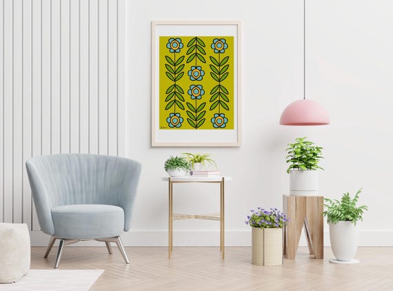 Vibrant Mid Century Modern Floral Art Print