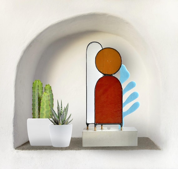 Abstract Glass Decor//Glass Table Decor//Glass Art for shelf