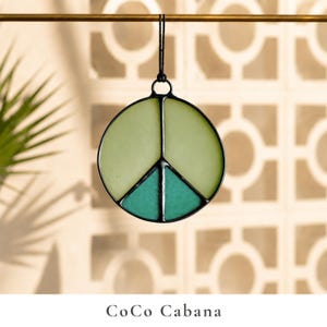Stained Glass Peace Sign for Camper Window | Retro RV Decor | Handmade Peace Sign Suncatcher | Vintage Trailer Gift | Boho Window Hanging Coco Cabana