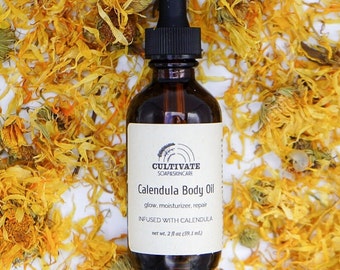 Calendula Body Oil: Herbal Infused Face & Body Moisturizer, Organic Ingredients