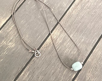 Aquamarine silk cord necklace Minimalist necklace Gemstone choker necklace March birthstone jewelry