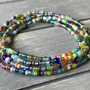 Mixed seed bead wrap bracelet, rainbow stretch wrap bracelet, Beachy wrap bracelet, long summer boho necklace, PRIDE jewelry