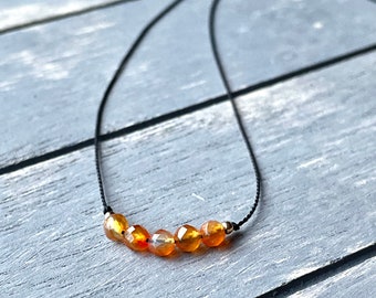 Carnelian silk cord choker necklace, Women's minimalist gemstone necklace