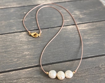 Freshwater pearl Silk cord gemstone necklace Minimalist necklace Gemstone choker necklace