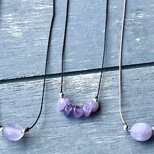 Amethyst silk cord choker necklace, Women&#39;s minimalist gemstone necklace