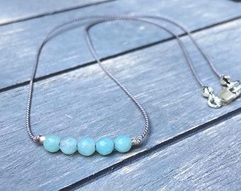 Silk Cord Amazonite choker necklace, Silk cord gemstone necklace