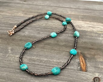 Amazonite and seed bead necklace, gemstone boho necklace