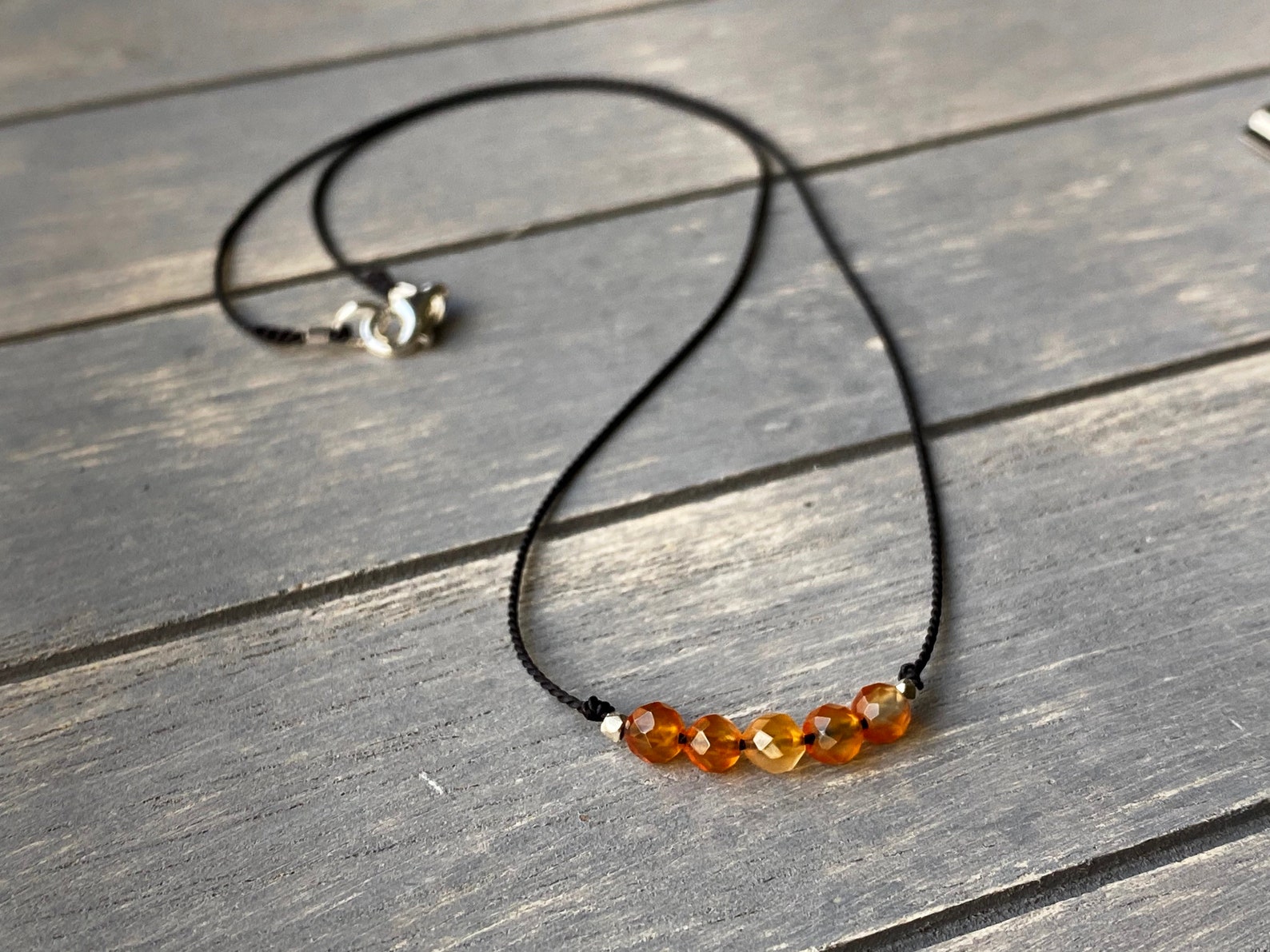 Carnelian silk cord choker necklace, Women's minimalist gemstone