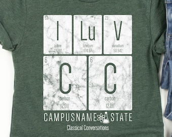 Classical Conversations Periodic Table “I Lu V CC” Shirt, CC Tee, Homeschool Science T‑Shirt, CC Community Day Apparel, Nerdy Chemistry Gift