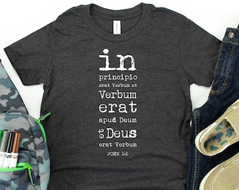 Youth John 1:1 Latin Short-Sleeve T-Shirt, Classical Conversations tee, cycle 3, in principio, CC tshirt, homeschool shirt