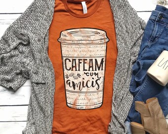 Unisex Latin {Coffee with Friends} Short-Sleeve T-Shirt, CC, Classical Education, Coffee Lover, Travel Cup