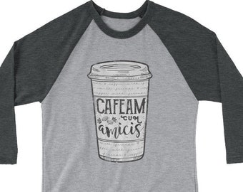 Coffee with Friends Latin 3/4 sleeve Raglan Shirt, Baseball Tee, Classical Education, Coffee Lover