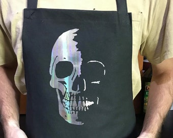 Holographic Skull Apron - Heavy Duty Adjustable Canvas Apron