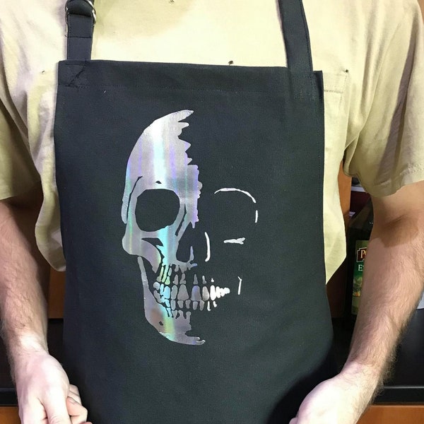 Holographic Skull Apron - Heavy Duty Adjustable Canvas Apron