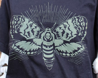 Death's Head Moth Graphic Tshirt | Hand Silkscreen Moth Tee, Goth Clothing, Witchy Shirt,