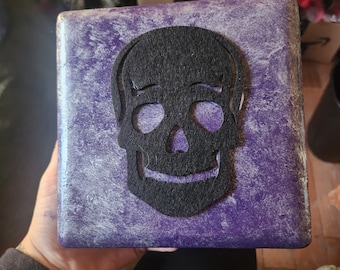 Super Cute And Spooky Purple Skull Wooden Storage Box