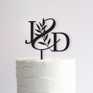 Initials Wedding Cake Topper - Floral foliage Monogram Design - Mirror Acrylic Cake Topper - Mr & Mrs - Laser Cut