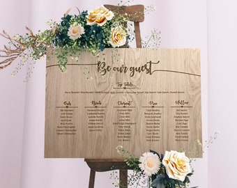 Oak Wedding Table Seating Plan - Engraved - Wedding Guests - Take your seats - rustic - wooden