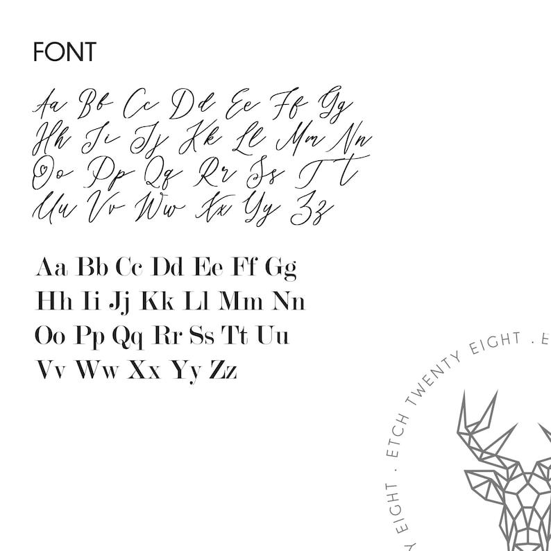 May include: A black and white image of a handwritten alphabet in a cursive font. The letters are arranged in two rows, with the lowercase letters on top and the uppercase letters on the bottom. The word "FONT" is written in all caps at the top of the image.