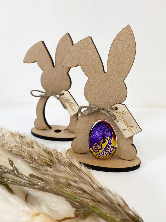 Personalised easter bunny cream egg & kinder egg holder - laser cut 6mm MDF