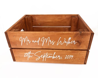 Personalised Wedding Crate - Wedding Hamper, Personalised Crate -  Rustic - Mr & Mrs - Card Box - Flip Flop crate - confetti popcorn box
