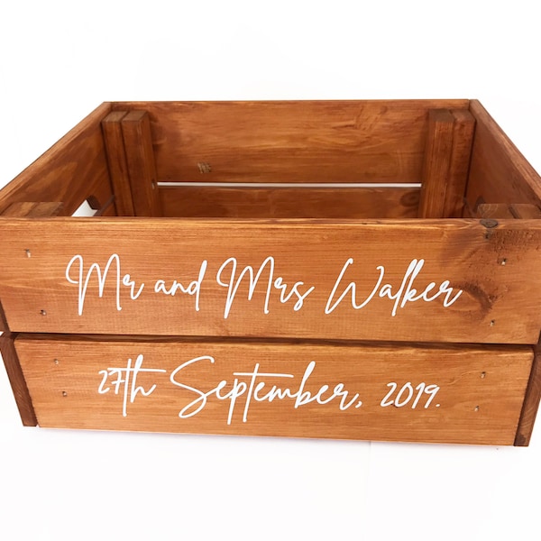 Personalised Wedding Crate - Wedding Hamper, Personalised Crate -  Rustic - Mr & Mrs - Card Box - Flip Flop crate - confetti popcorn box