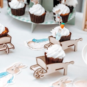 Multi-Pack Peter Rabbit Wheelbarrow Cupcake Holders Wooden Wheelbarrow Mini Party Favour Easter egg basket Beatrix Potter Theme Party image 4