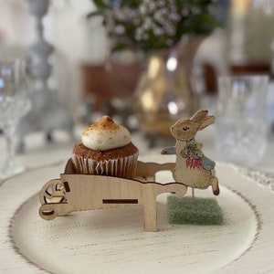 Multi-Pack Peter Rabbit Wheelbarrow Cupcake Holders Wooden Wheelbarrow Mini Party Favour Easter egg basket Beatrix Potter Theme Party image 5