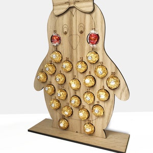 Oak Wood Ferrero Rocher & Lindt Chocolate Truffle Reuse Advent Calendar Reindeer or Penguin image 3