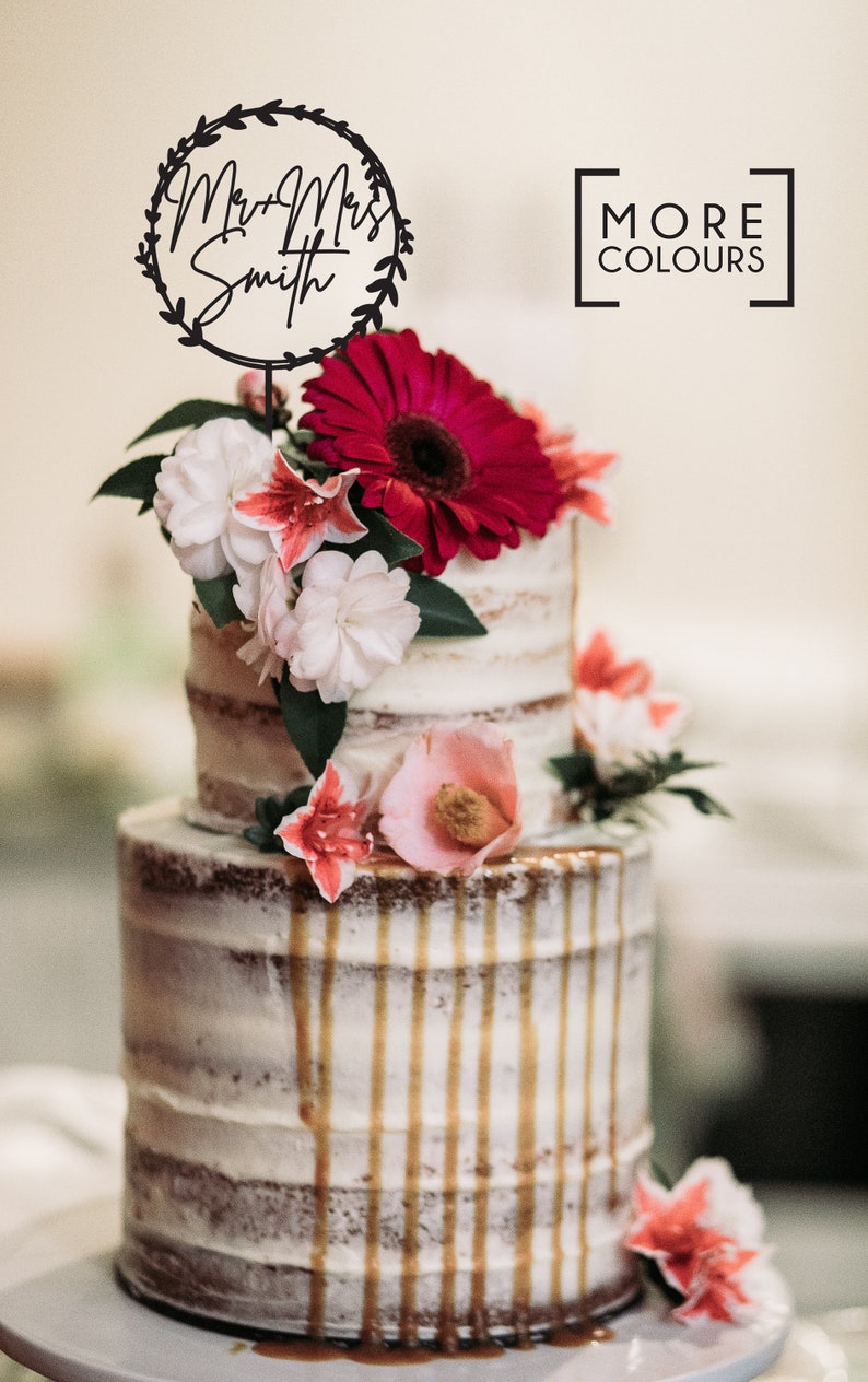 Floral Wreath Wedding Cake Topper - Birthday - Botanical Topper - Laser ...