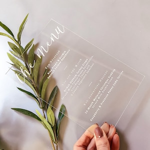 Hochzeits-Frühstücksmenü - Laser cut gravierte Plexiglas Menükarte - Hochzeitsschild