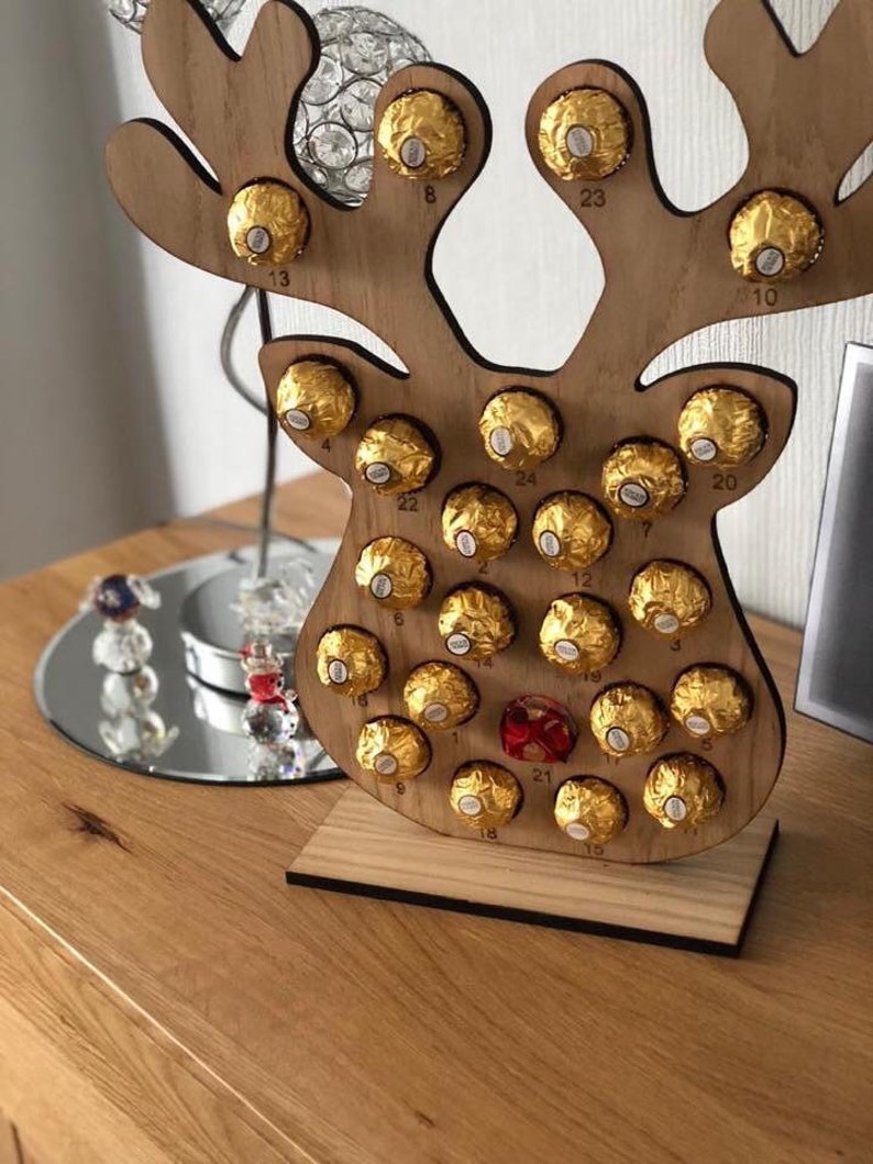 Oak Wood Ferrero Rocher & Lindt Chocolate Truffle Reuse Advent Calendar Reindeer or Penguin image 4
