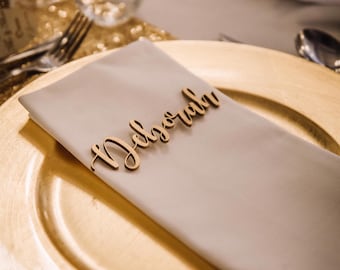 Wedding Name Place Setting - Place card - laser cut - wooden - gold, silver, copper, black - guest name - table favour