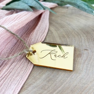 Mirrored Acrylic Luggage Label Wedding Name Place Setting - Perspex Engraved place card gift tag - laser cut - Table Favour