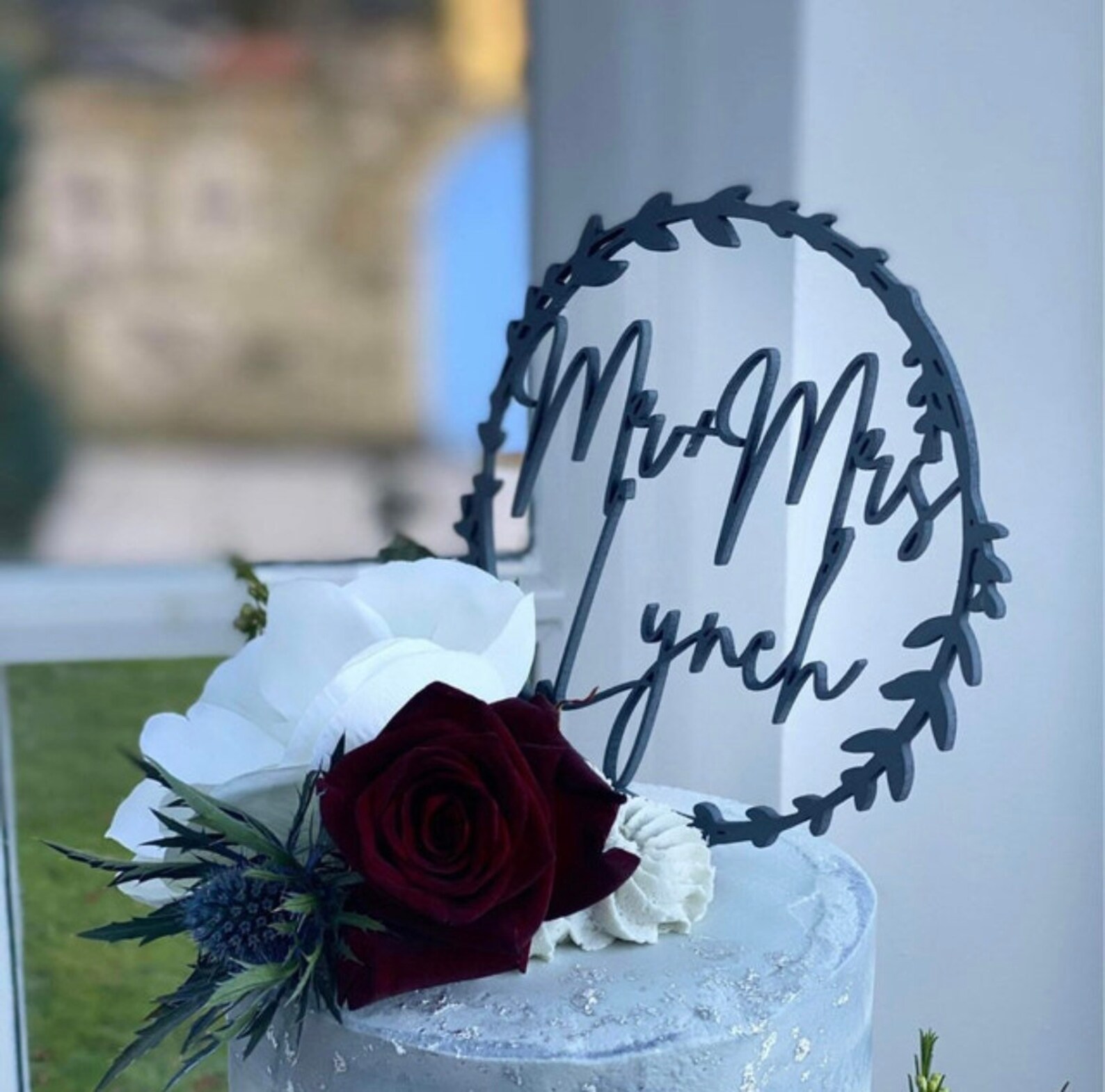 Floral Wreath Wedding Cake Topper - Birthday - Botanical Topper - Laser ...