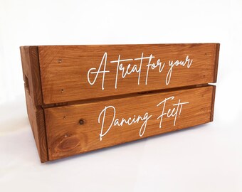 Flip Flop Crate A Treat For Your Dancing Feet - Wedding Box - personalised crate - Rustic Wedding - Wedding Shoes - Hamper - Dark Wood Crate