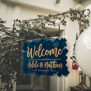 Acrylic Navy Paint Stroke Splash Perspex Clear Welcome Wedding Sign Board - Portrait - Vinyl