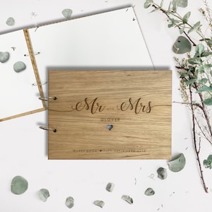 Oak Wood Married Name Wedding Guestbook - Wooden Engraved Photo Album Scrapbook - personalised - Wedding guest book