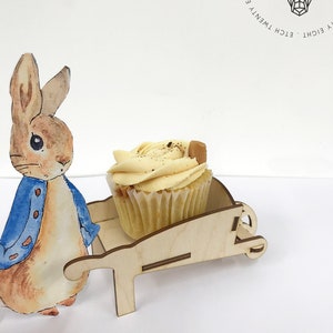 Multi-Pack Peter Rabbit Wheelbarrow Cupcake Holders Wooden Wheelbarrow Mini Party Favour Easter egg basket Beatrix Potter Theme Party image 2