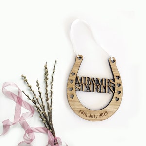 Oak Laser Cut Wedding Horse Shoe - Mr & Mrs - Bride and Groom - good luck - wedding gift - personalised